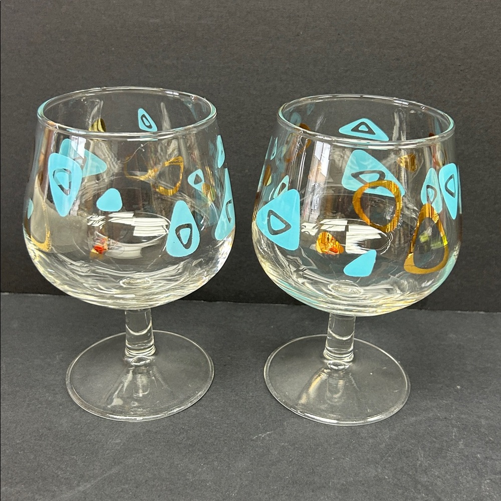 MCM Vintage  set of 2 atomic amoeba brandy glasses by Federal Glass Co
